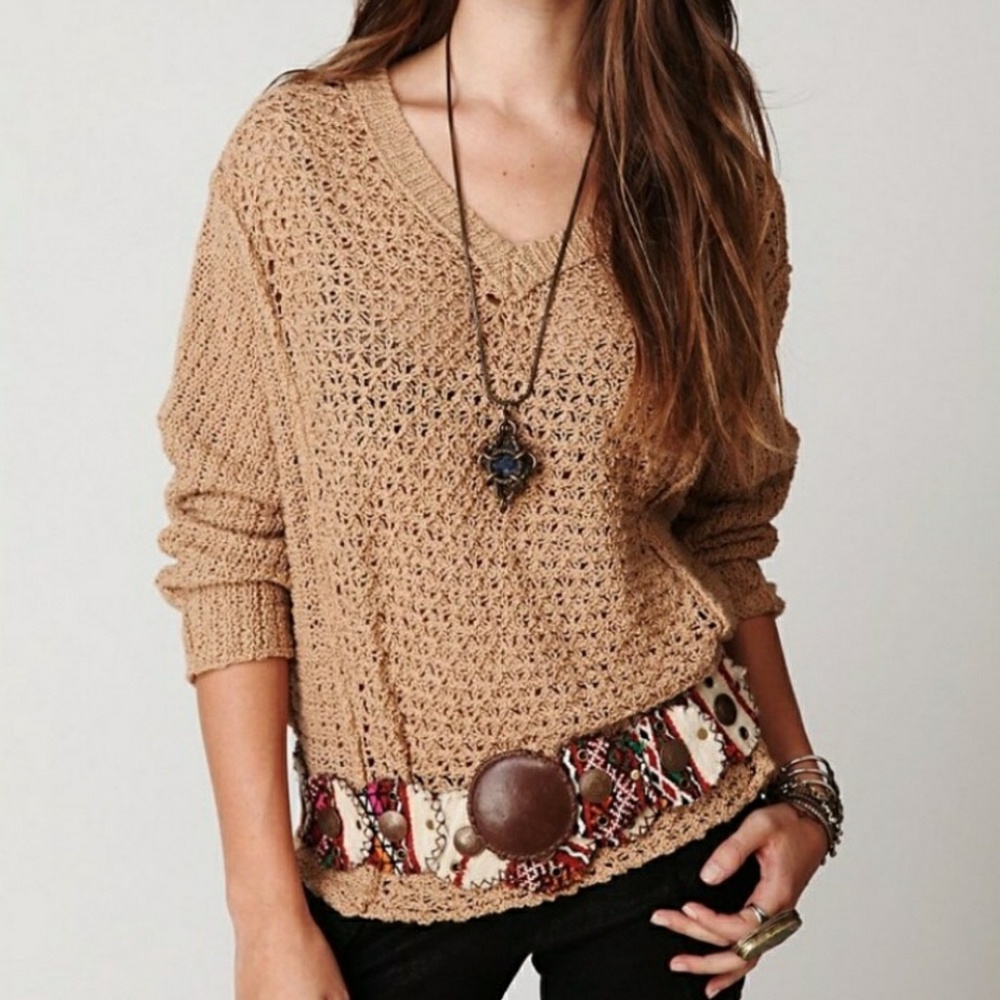 《Free People》Laguna Coast Crochet Knit Sweater